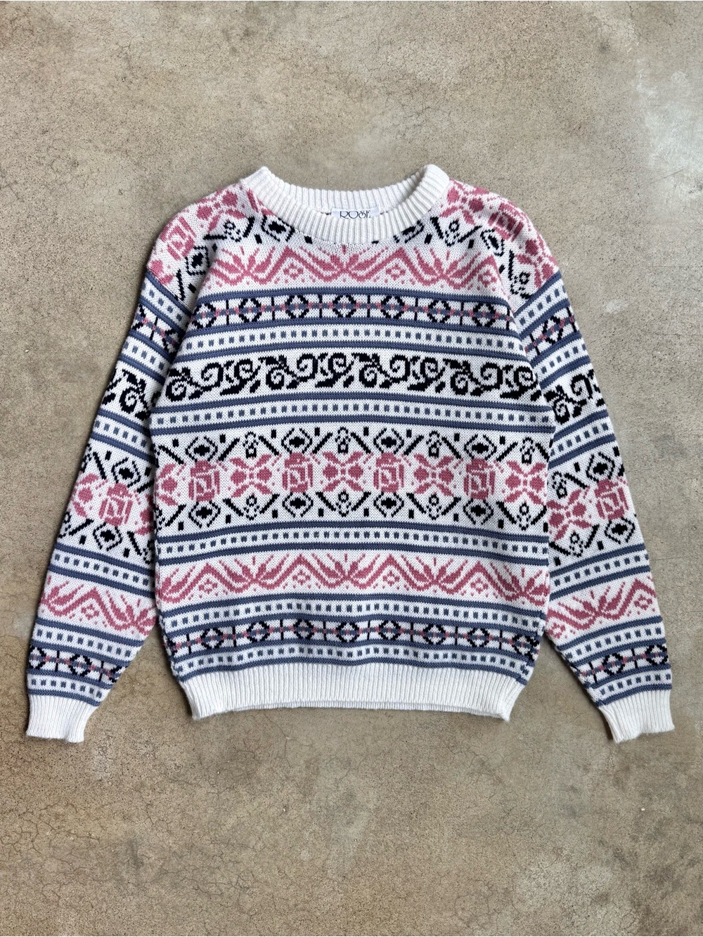 Vintage Rose Pink/Purple Patterned Crewneck Sweater